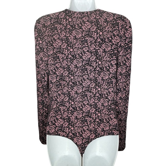 Express One Eleven Deep V-Neck Thong Bodysuit Women's Floral Printed NWOT Large - Picture 4 of 8